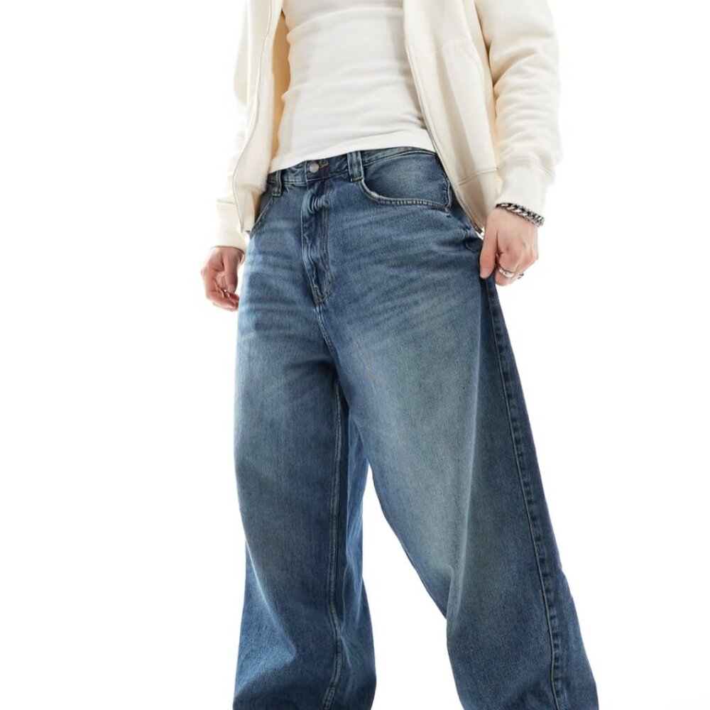 PULL&BEAR SKATER FIT MEN'S DENIM JEANS WASHED BLUE URBAN 90’s Y2K DOPE STREET 31 - Picture 4 of 10